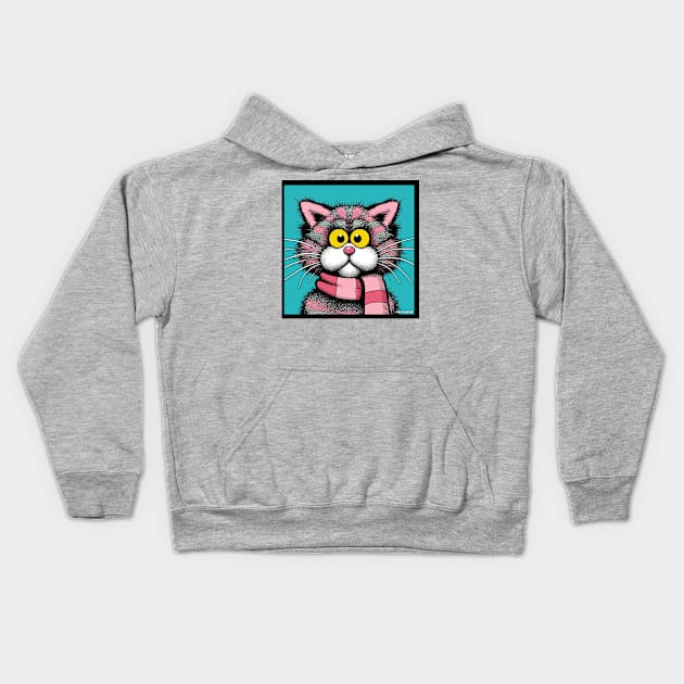 Pink Cat Kids Hoodie by Sketchy